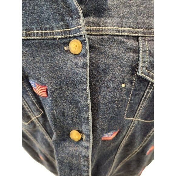 Vintage 90s Quacker Factory Navy Blue Demin Jacket USA Flag L American Patriotic - Picture 4 of 9